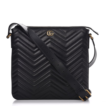 Gucci Calfskin Matelasse GG Marmont Flat Messenger Bag Black 1 of 7