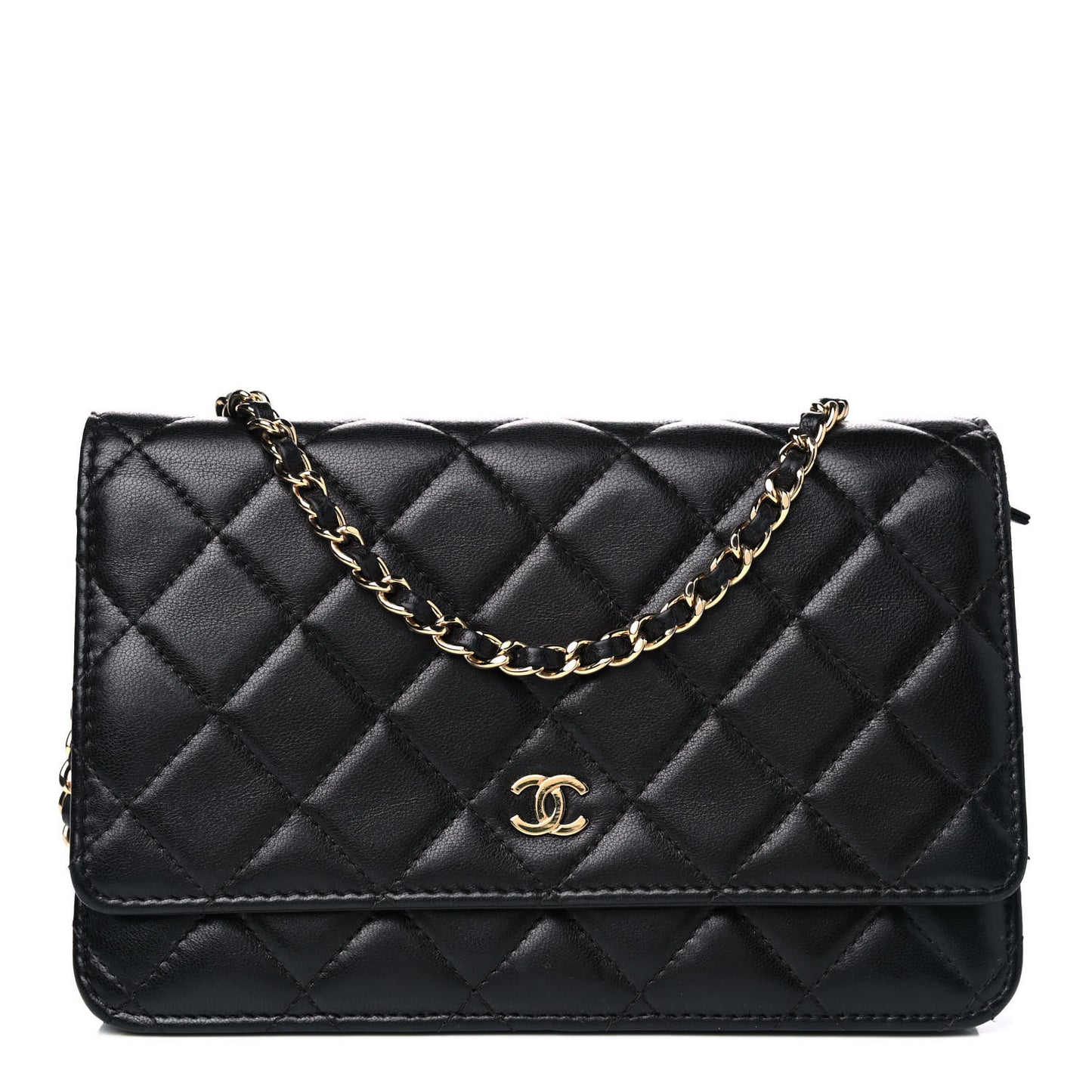 Lambskin Quilted Wallet On Chain WOC Black