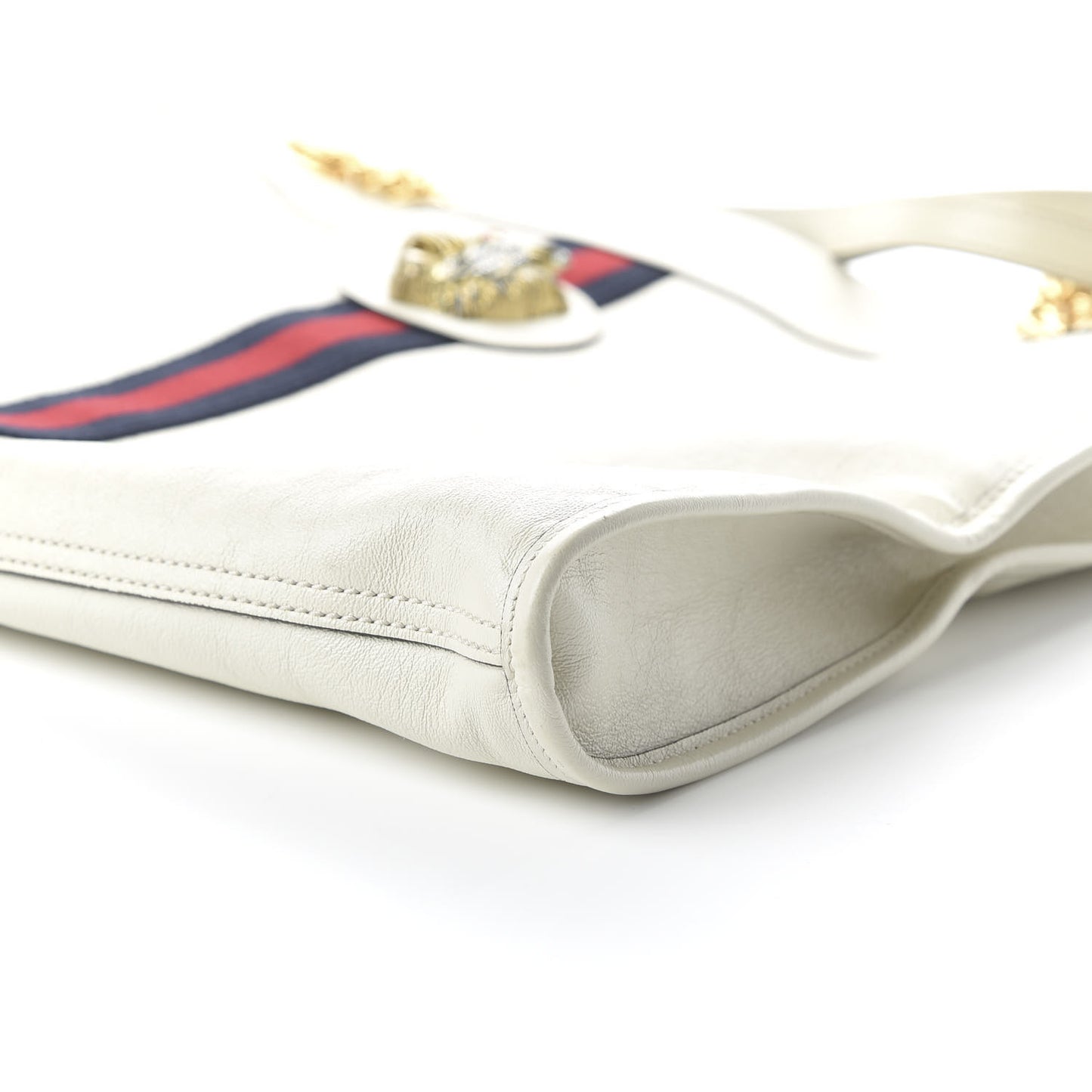 Suede Calfskin Large Rajah Chain Tote White