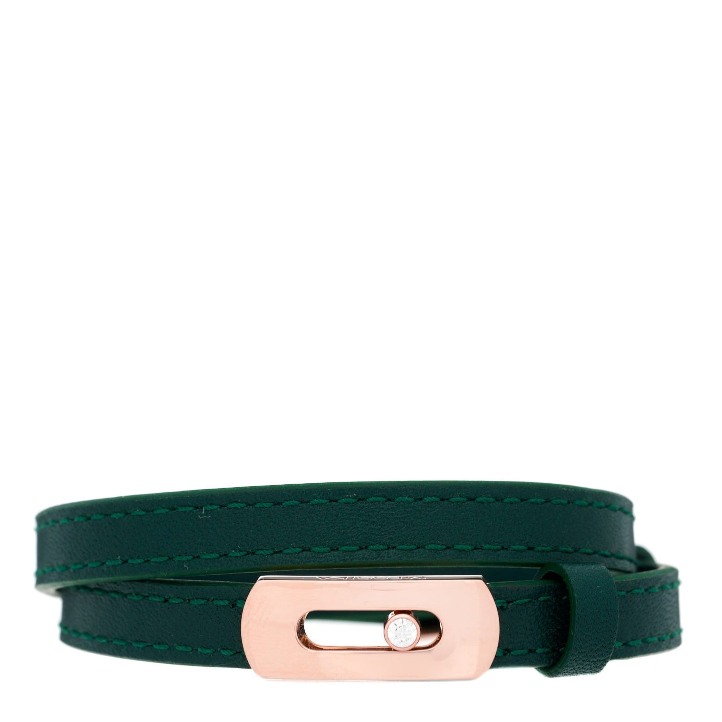 18K Rose Gold Diamond Leather My Move Bracelet Green
