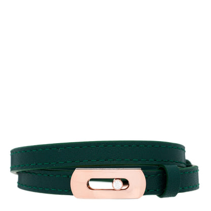 Messika 18K Rose Gold Diamond Leather My Move Bracelet Green 1 of 7
