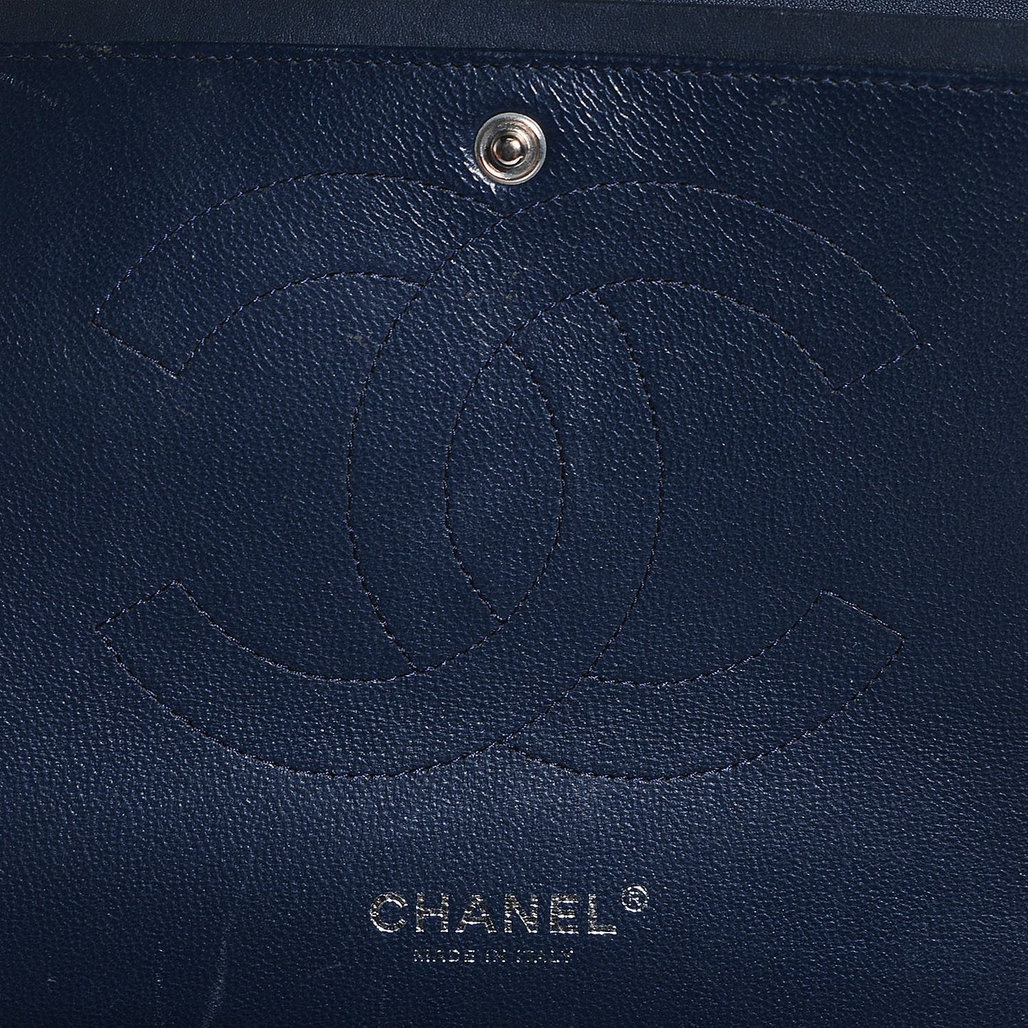 Patent Calfskin Quilted Jumbo Double Flap Blue