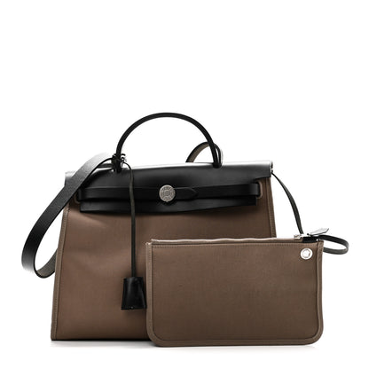 Hermes Vache Hunter Toile Officier Herbag Zip PM 31 Etoupe Black 3 of 11