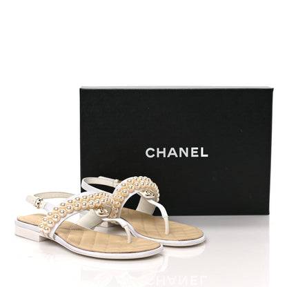 Chanel Grosgrain Pearl CC Sandals 36 White 9 of 9