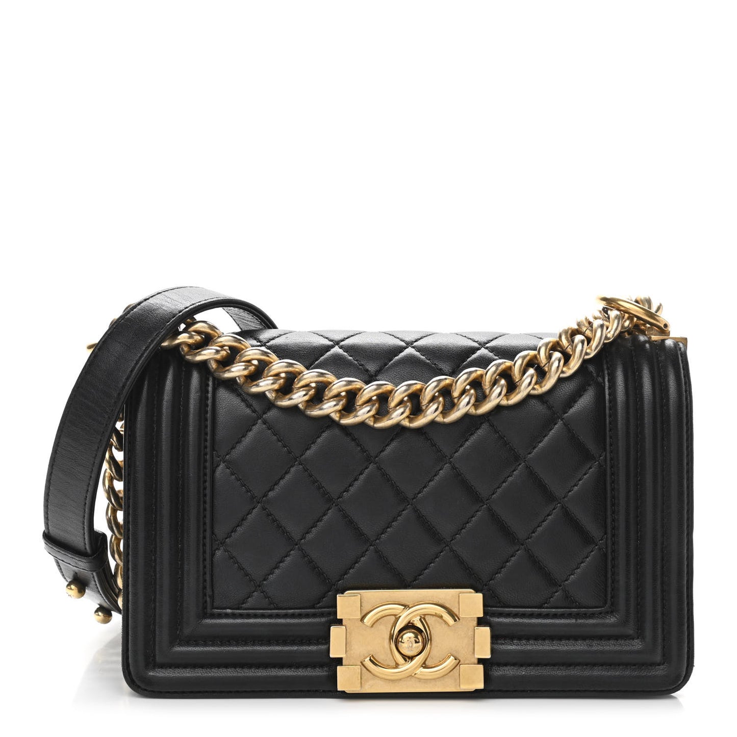 Calfskin Quilted Small Boy Flap Black