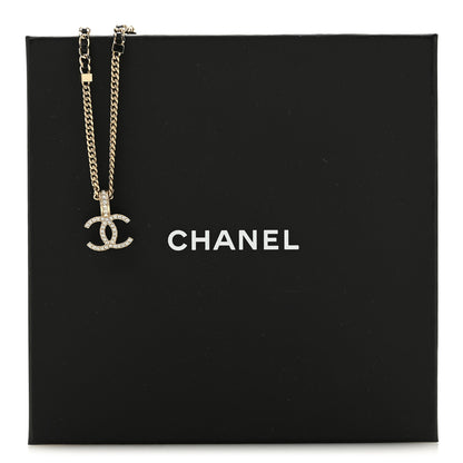 Chanel Lambskin Crystal CC Chain Pendant Necklace Black Gold 6 of 6