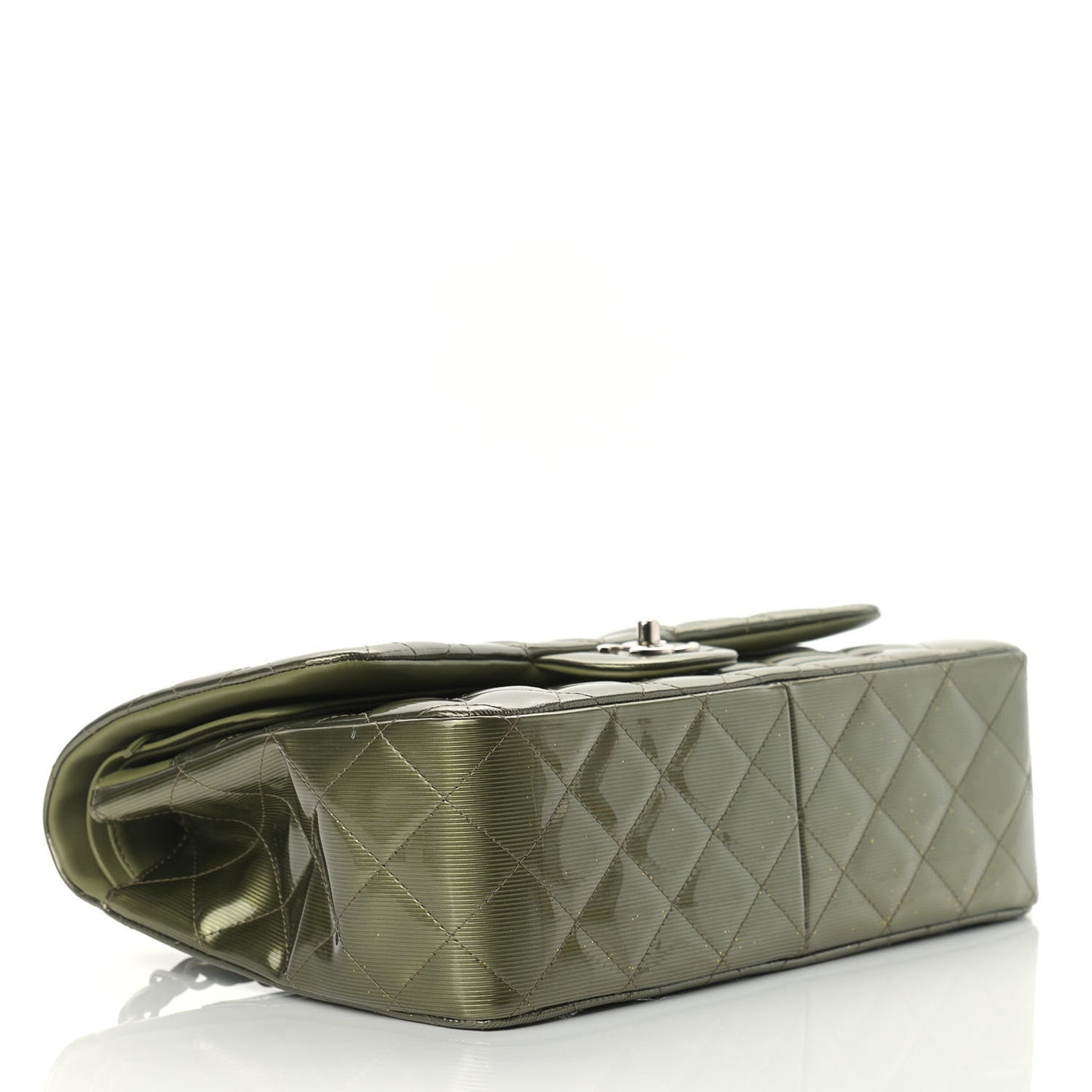 Striated Patent Quilted Jumbo Double Flap Green