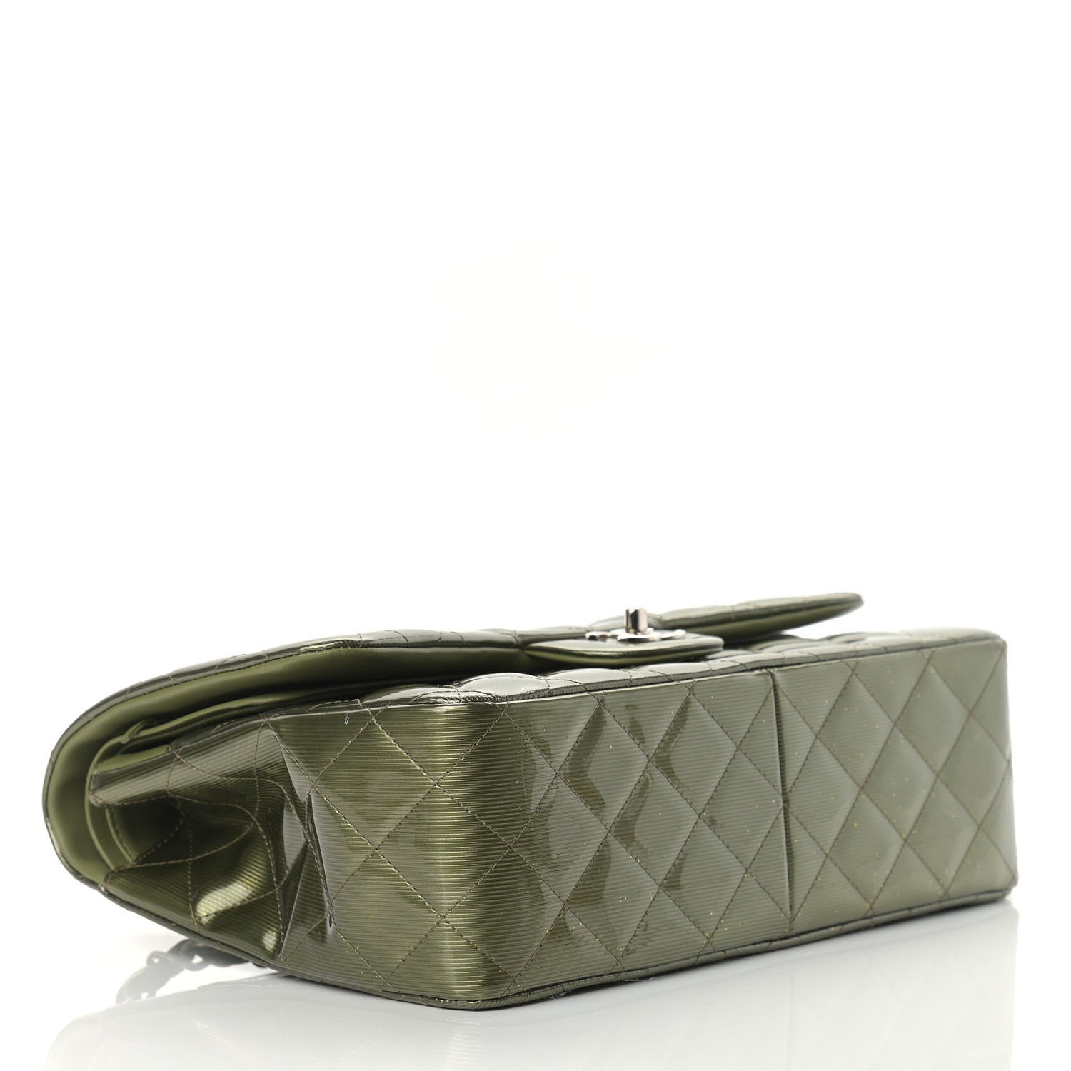 Chanel Striated Patent Quilted Jumbo Double Flap Green 3 of 12