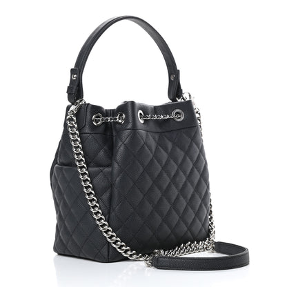 Chanel Caviar Flat Quilted CC Chain Bucket Drawstring Bag Black 3 of 11