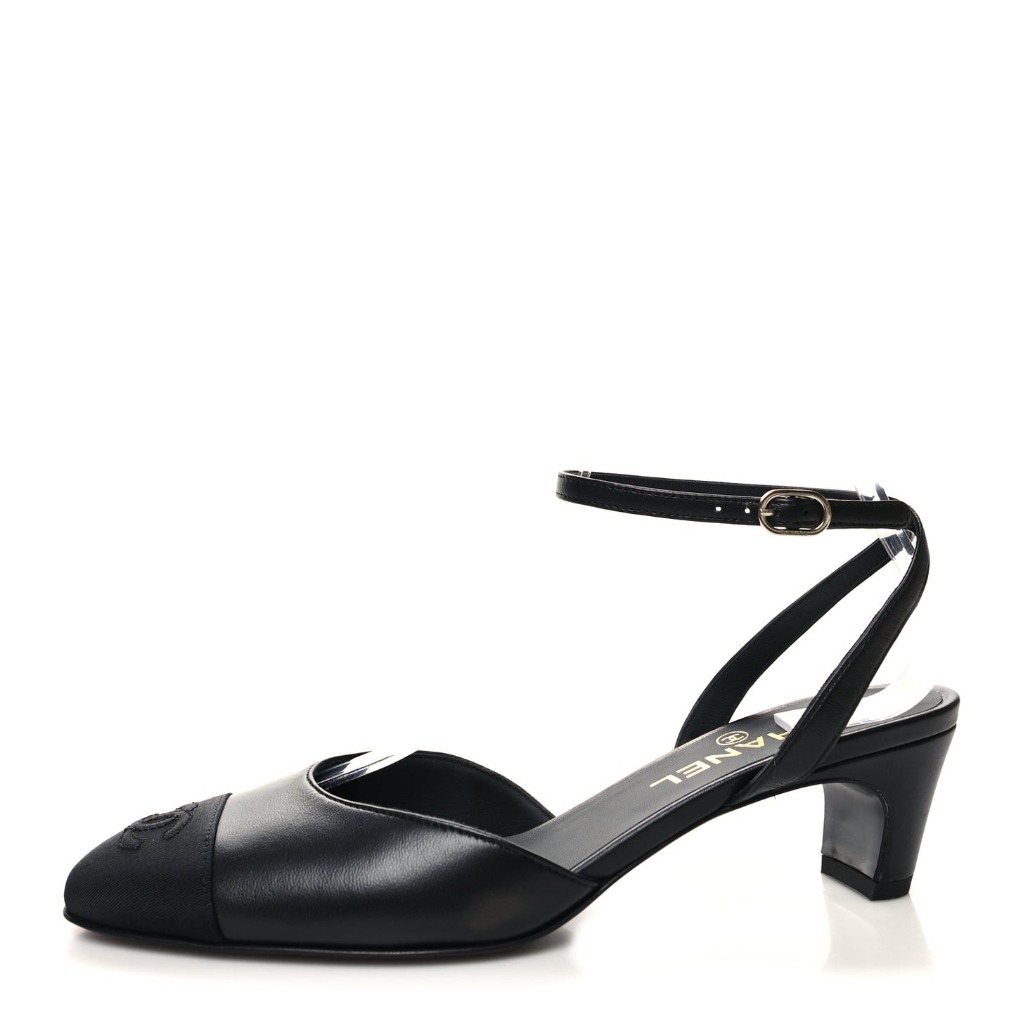 Lambskin Grosgrain Cap Toe CC Slingback Pumps 38 Black