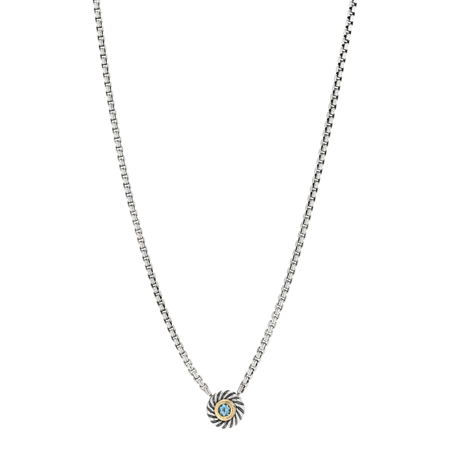 Sterling Silver 14K Yellow Gold Blue Topaz 12mm Cookie Pendant Necklace