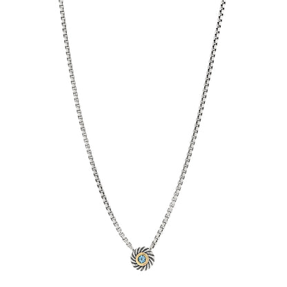 David Yurman Sterling Silver 14K Yellow Gold Blue Topaz 12mm Cookie Pendant Necklace 1 of 3