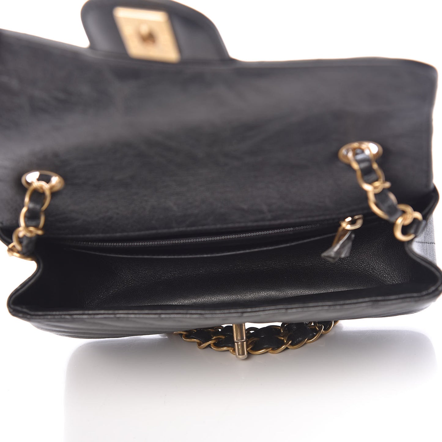 Iridescent Calfskin Chevron Quilted Mini Rectangular Flap Black