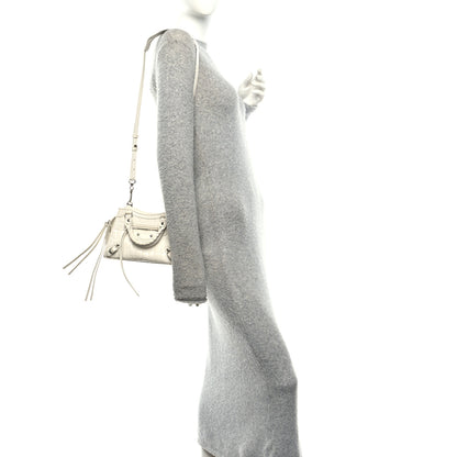 Balenciaga Semi Shiny Calfskin Crocodile Embossed Neo Classic Silver Hardware Mini City White 2 of 10