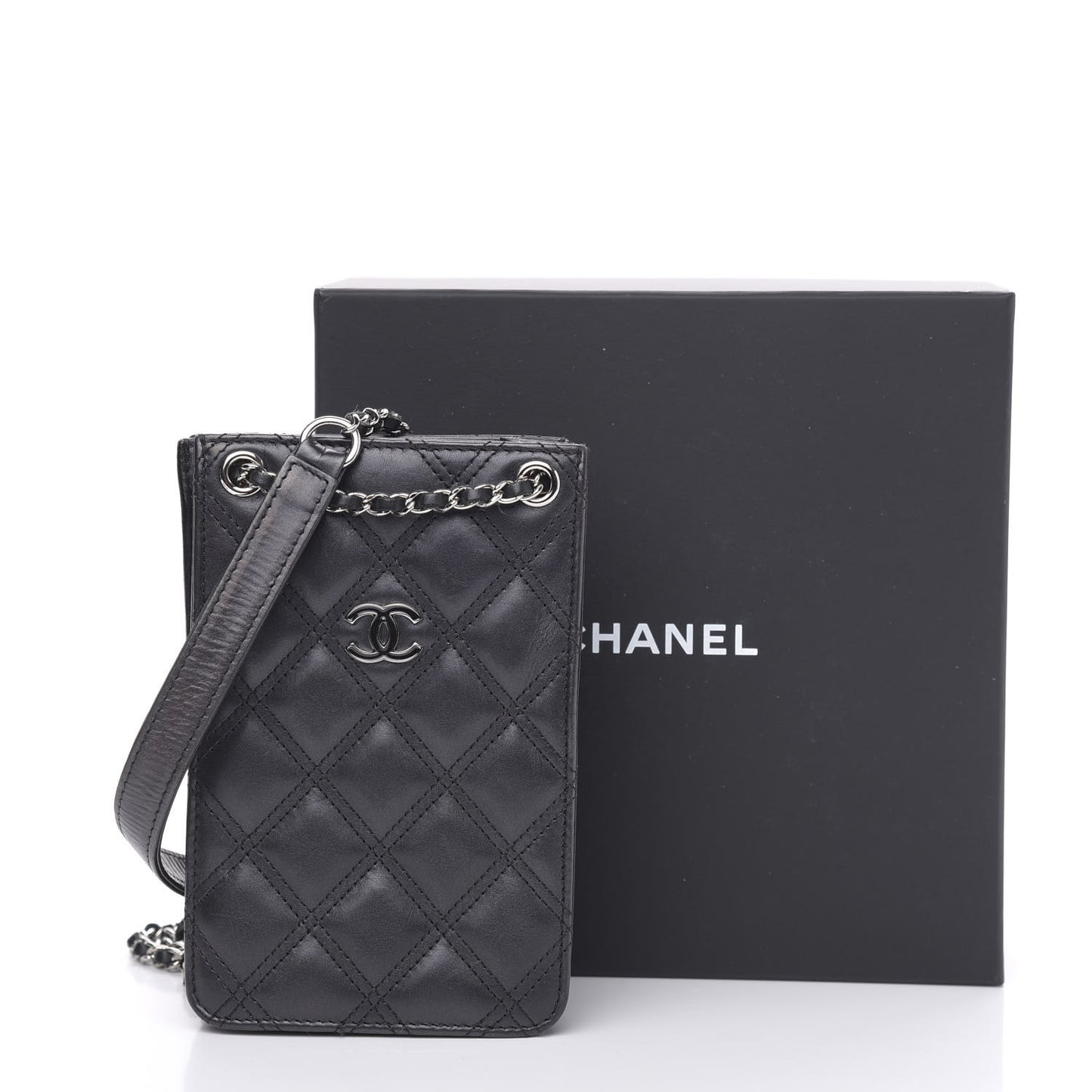 Calfskin Quilted Crossbody CC Phone Holder Black