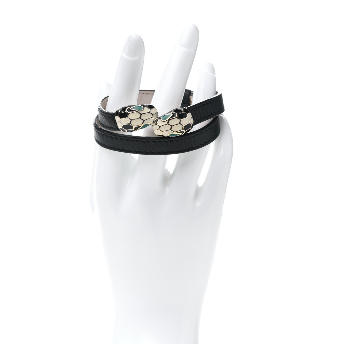 Calfskin Serpenti Forever Double Coil Bracelet S Black