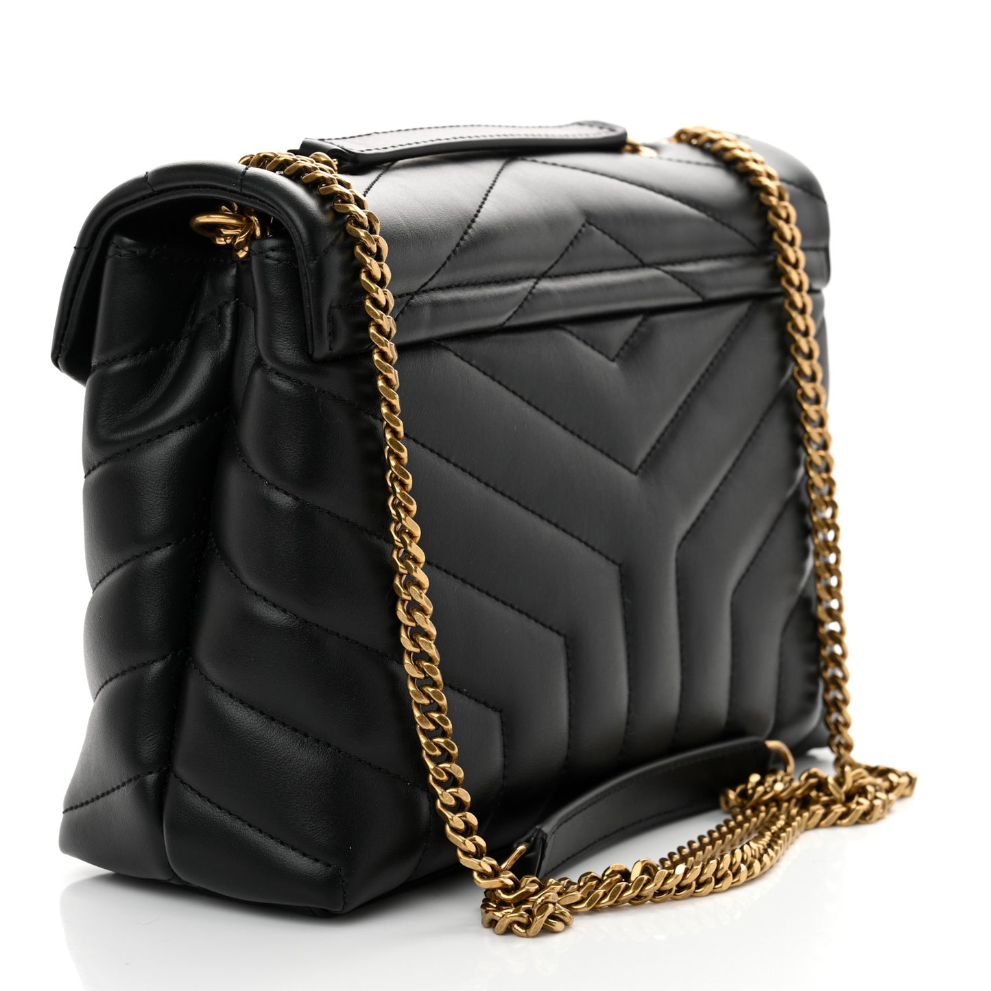 Calfskin Y Quilted Monogram Small Loulou Chain Satchel Black