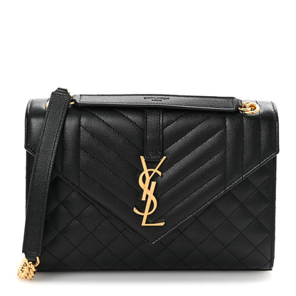 Saint Laurent Grain De Poudre Textured Mixed Matelasse Triquilt Medium Monogram Satchel Black 1 of 10