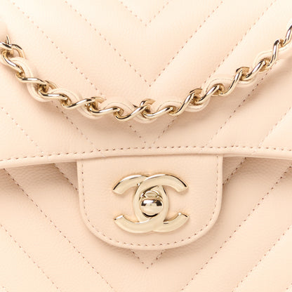 Chanel Caviar Chevron Quilted Small Double Flap Beige 9 of 11