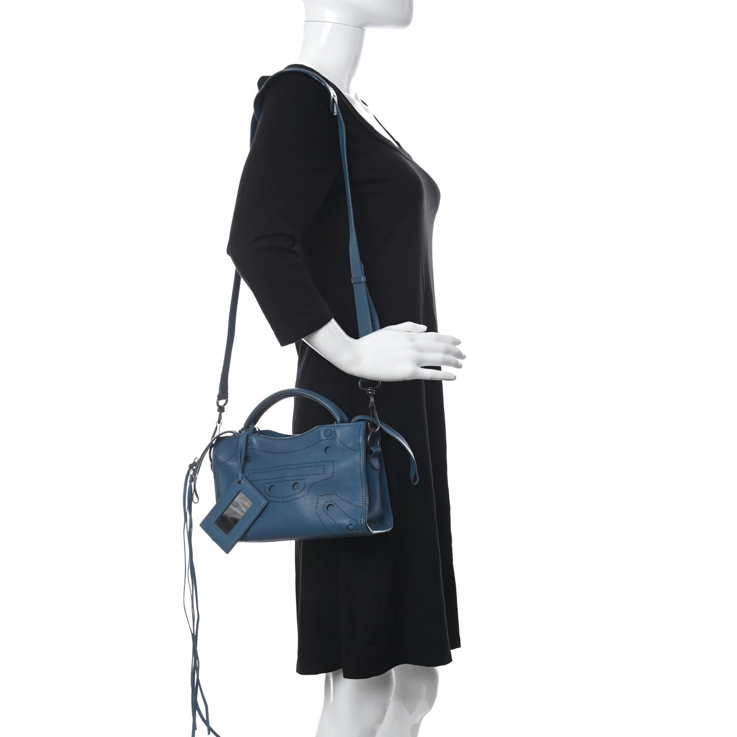 Balenciaga Veau Soyeux Perforated Blackout Hardware Mini City Bleu Canard 2 of 11