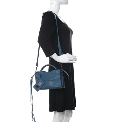 Balenciaga Veau Soyeux Perforated Blackout Hardware Mini City Bleu Canard 2 of 11