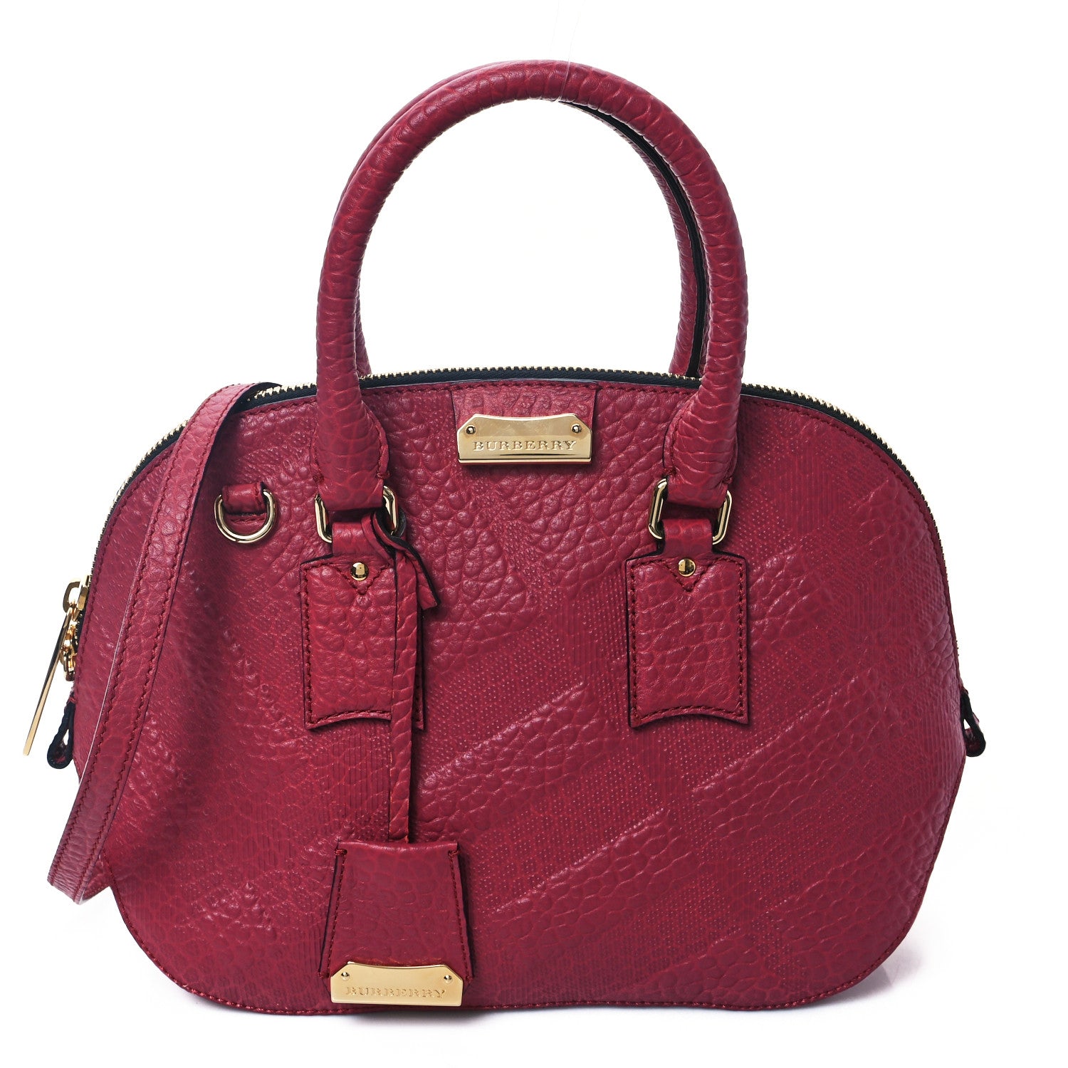 Burberry Heritage Grain Check Embossed Small Orchard Bowling Bag Military Red 1 of 12