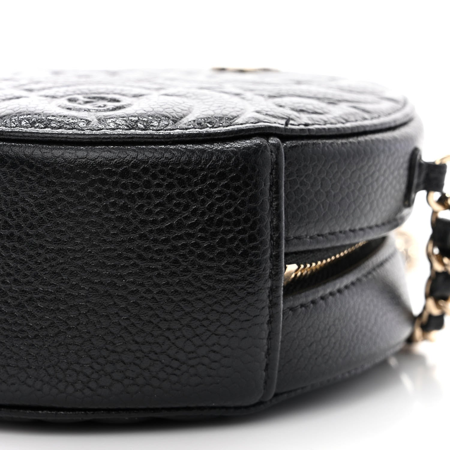 Chanel Caviar Camellia Quilted Round Clutch With Chain Black 10 of 10