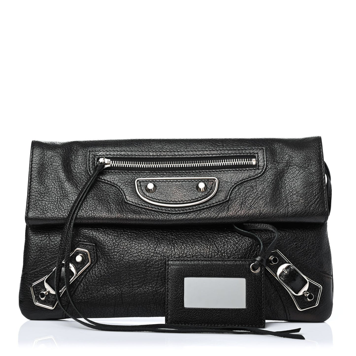 Chevre Silver Metallic Edge Hardware Envelope Clutch Black