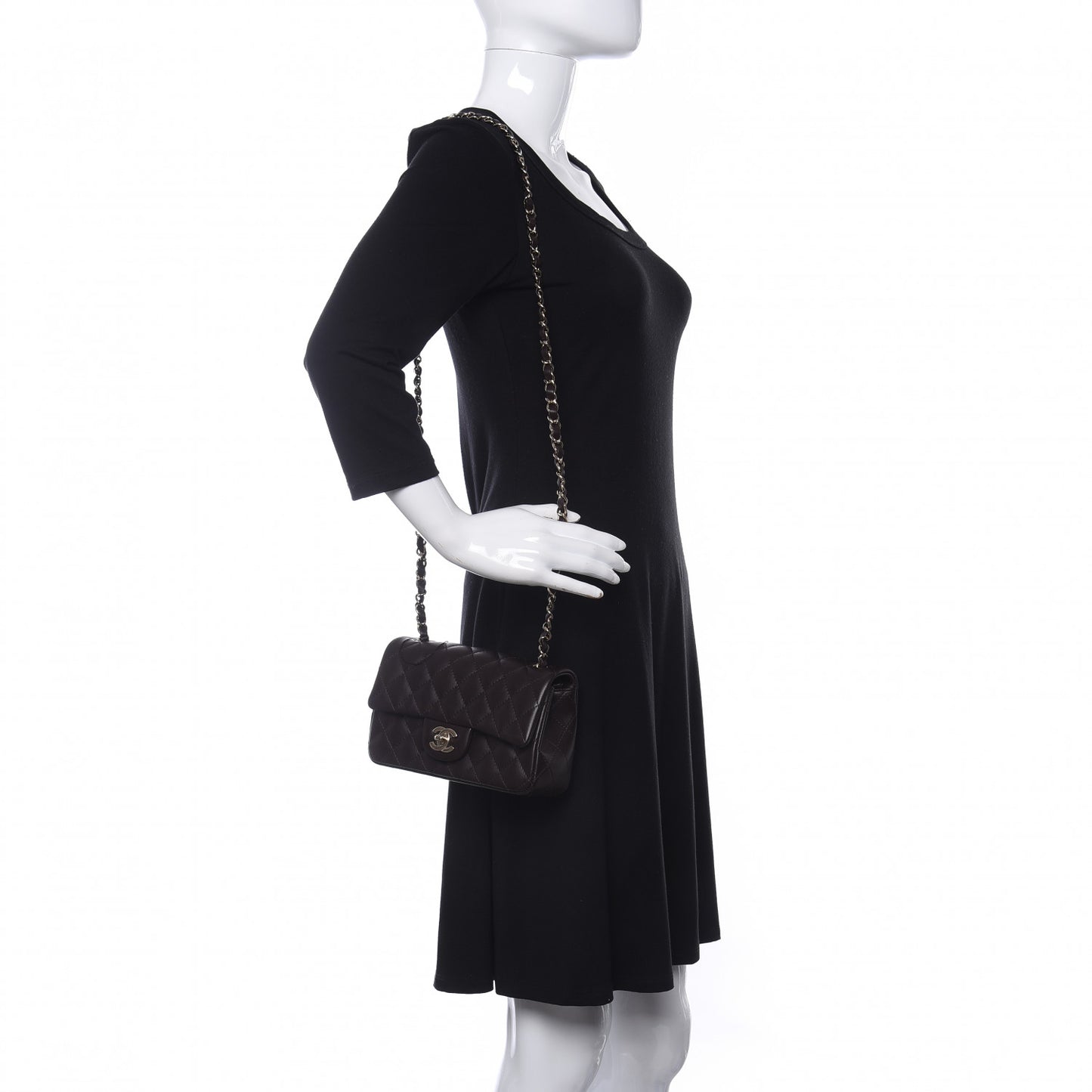 Lambskin Quilted Mini Rectangular Flap Dark Brown