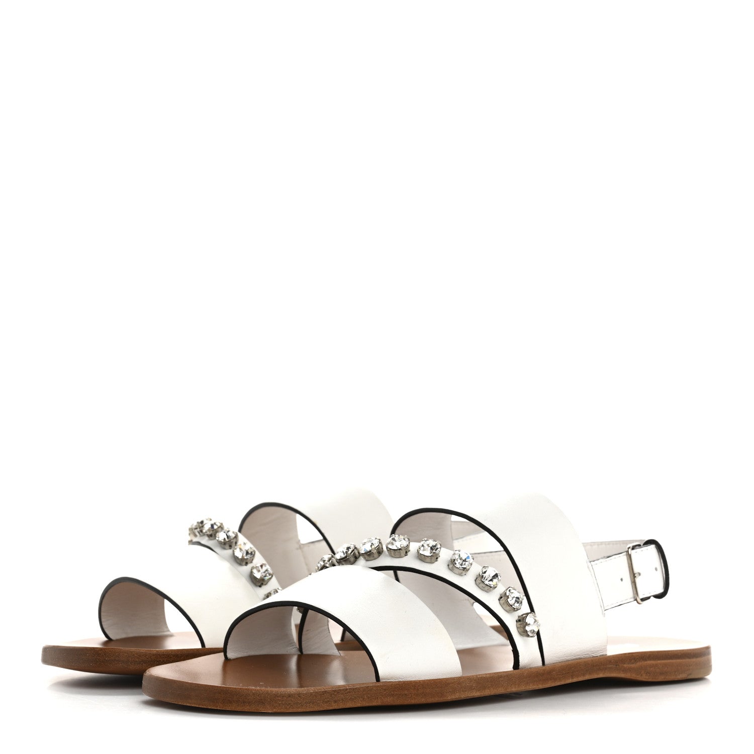 Miu Miu Vitello Crystal Flat Sandals 37 White 4 of 9