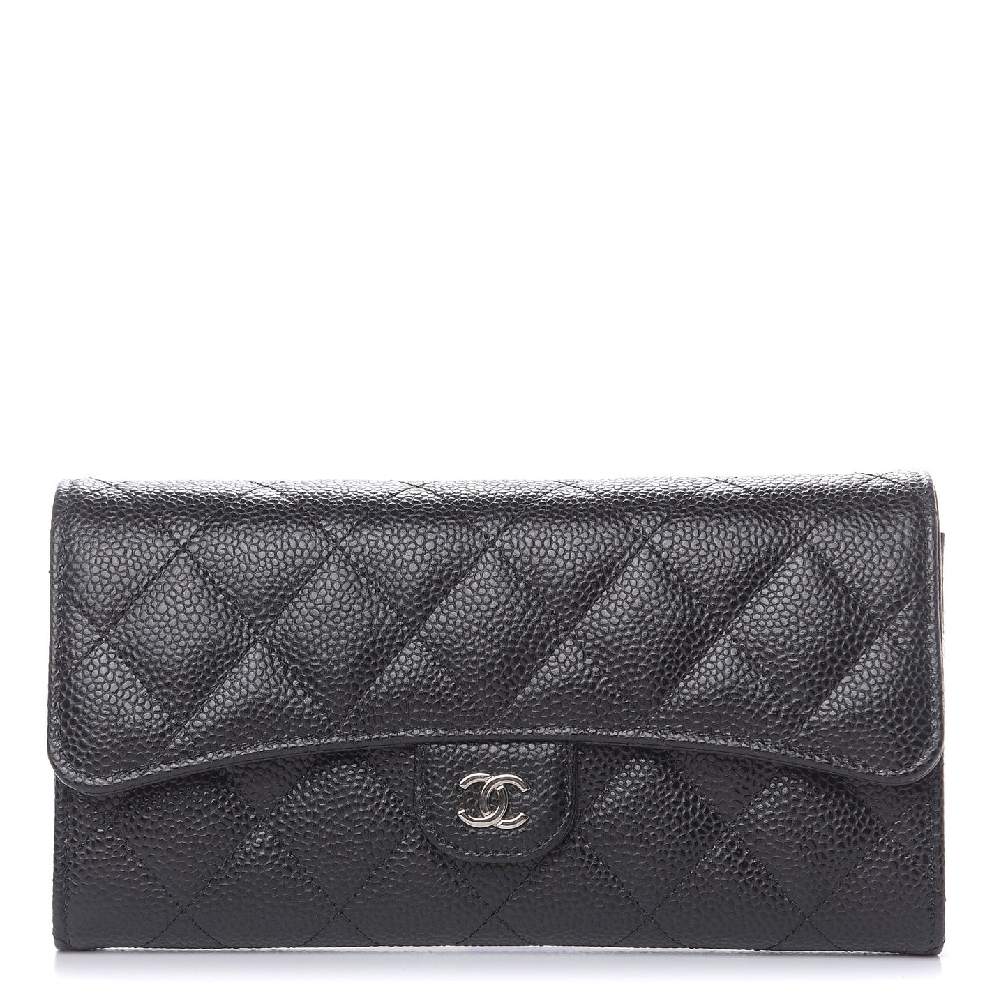 Caviar Quilted Large Gusset Flap Wallet Black