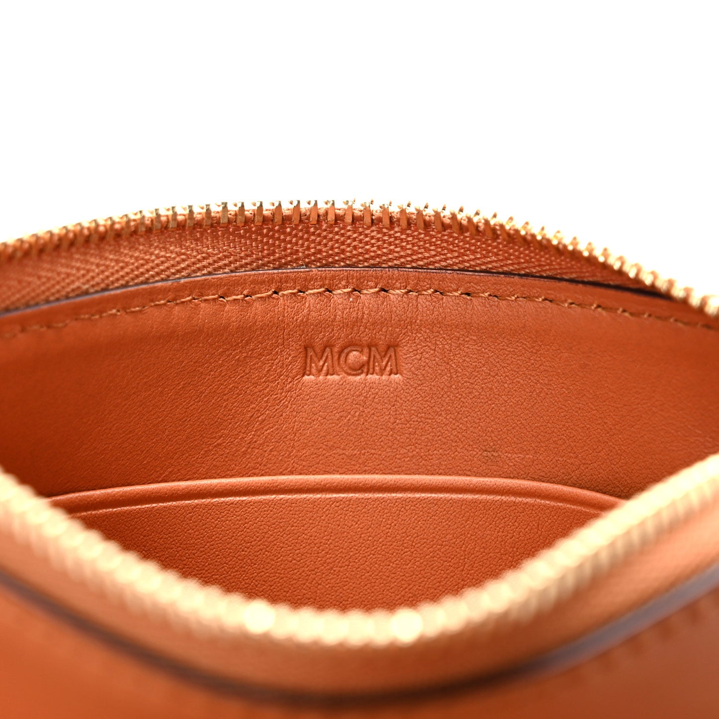 Spanish Calfskin X-Mini Aren Wristlet Zip Pouch Cognac