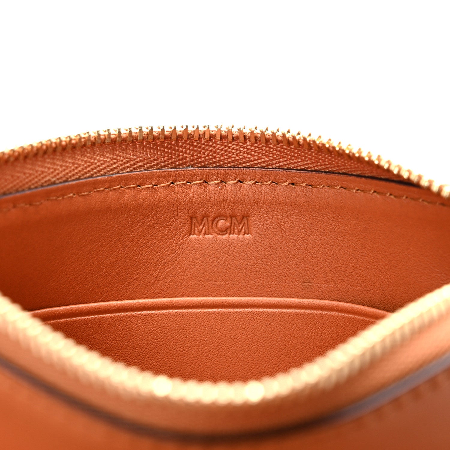 MCM Spanish Calfskin X-Mini Aren Wristlet Zip Pouch Cognac 6 of 8