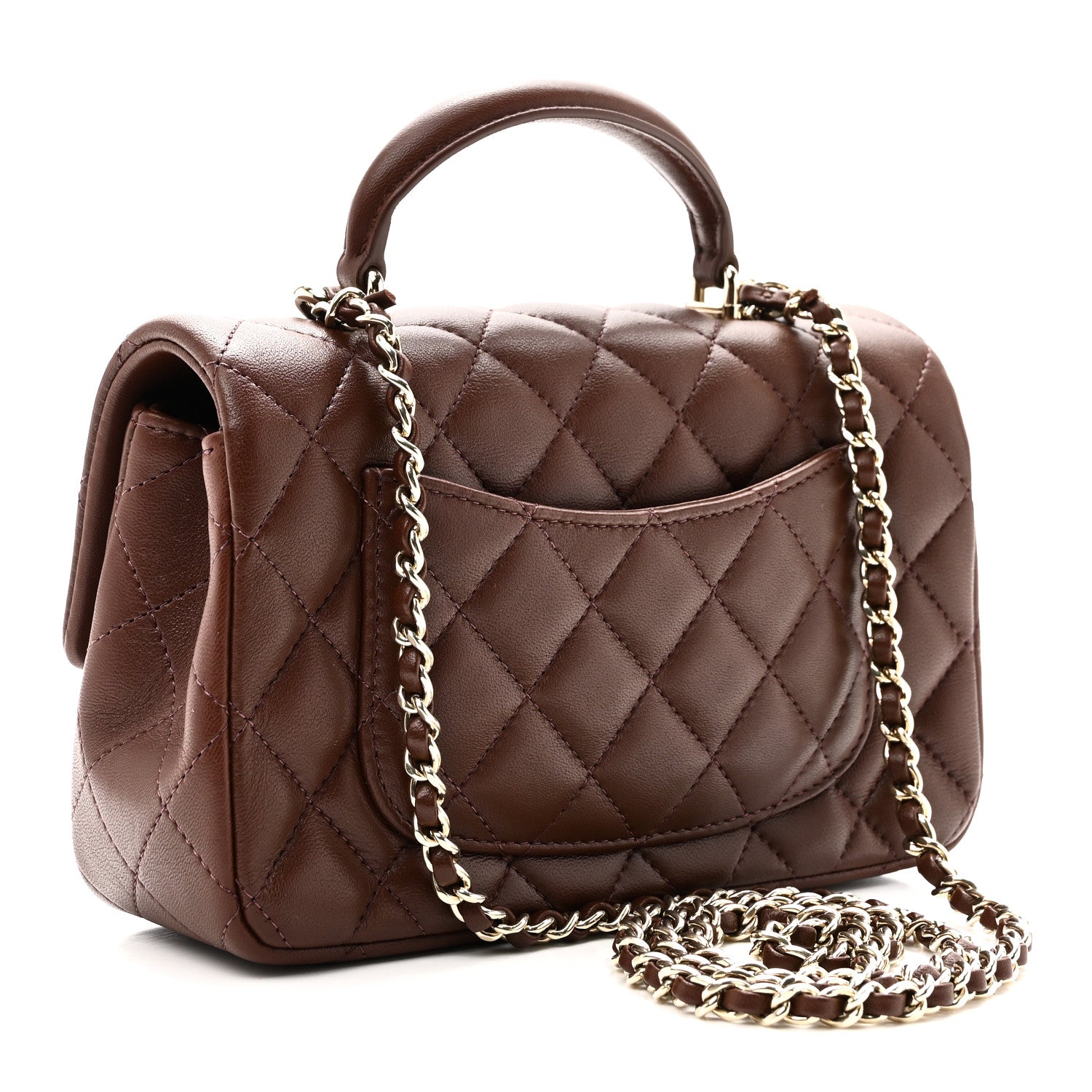 Chanel Lambskin Quilted Mini Top Handle Rectangular Flap Dark Brown 3 of 11