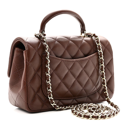 Chanel Lambskin Quilted Mini Top Handle Rectangular Flap Dark Brown 3 of 11