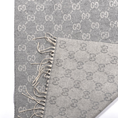 Gucci Cashmere Monogram Fringe Scarf Gray 3 of 3