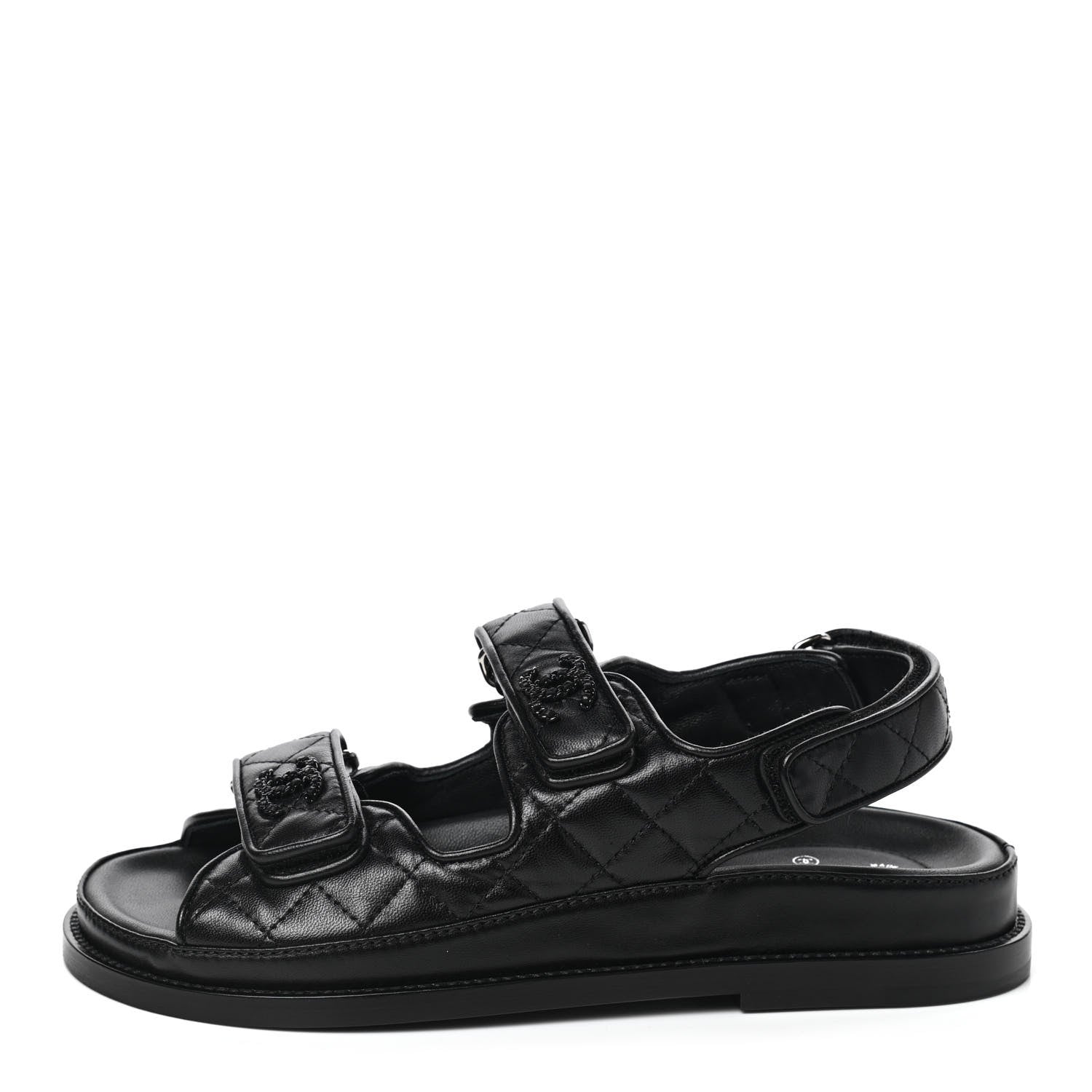 Chanel Lambskin Velcro Dad Sandals 36 Black 1 of 8