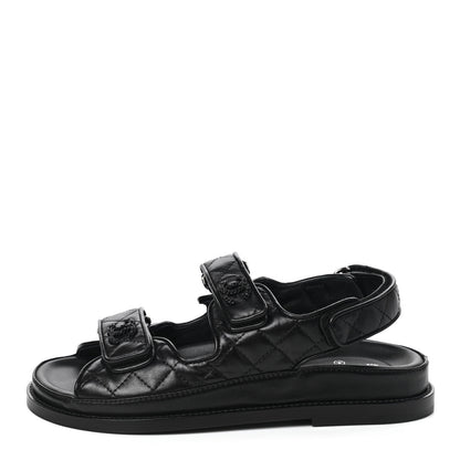 Chanel Lambskin Velcro Dad Sandals 36 Black 1 of 8