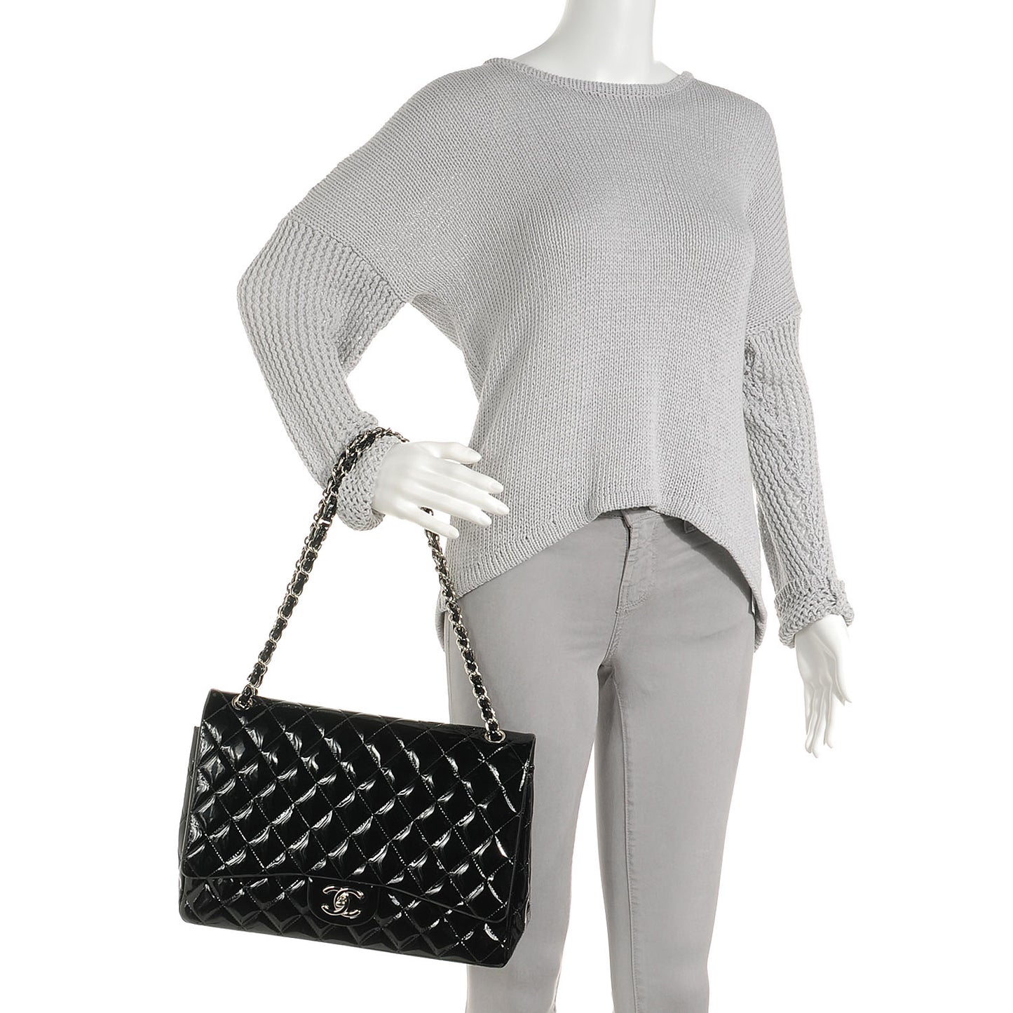 Patent Quilted Maxi Double Flap Black