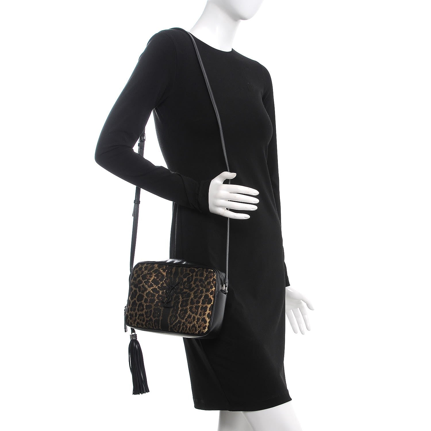 Saint Laurent Calfskin Leopard Print Monogram Lou Camera Bag Black 2 of 7