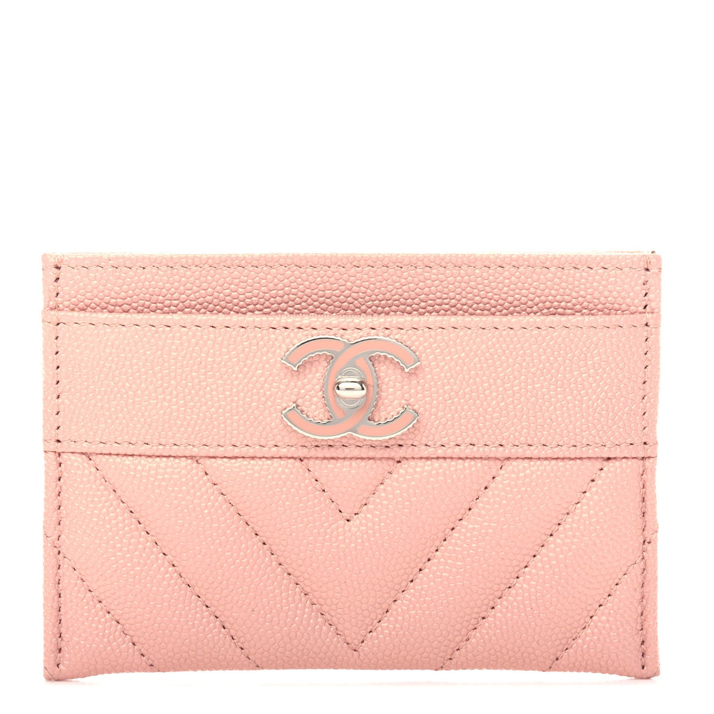 Metallic Caviar Chevron Quilted Vintage Mademoiselle Card Holder Pink
