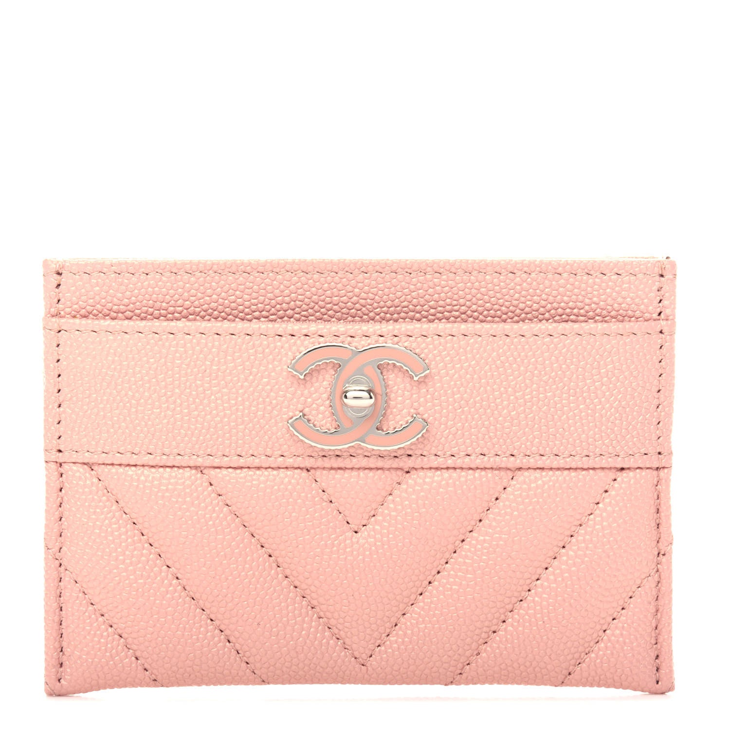 Chanel Metallic Caviar Chevron Quilted Vintage Mademoiselle Card Holder Pink 1 of 9