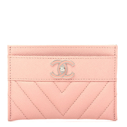 Chanel Metallic Caviar Chevron Quilted Vintage Mademoiselle Card Holder Pink 1 of 9