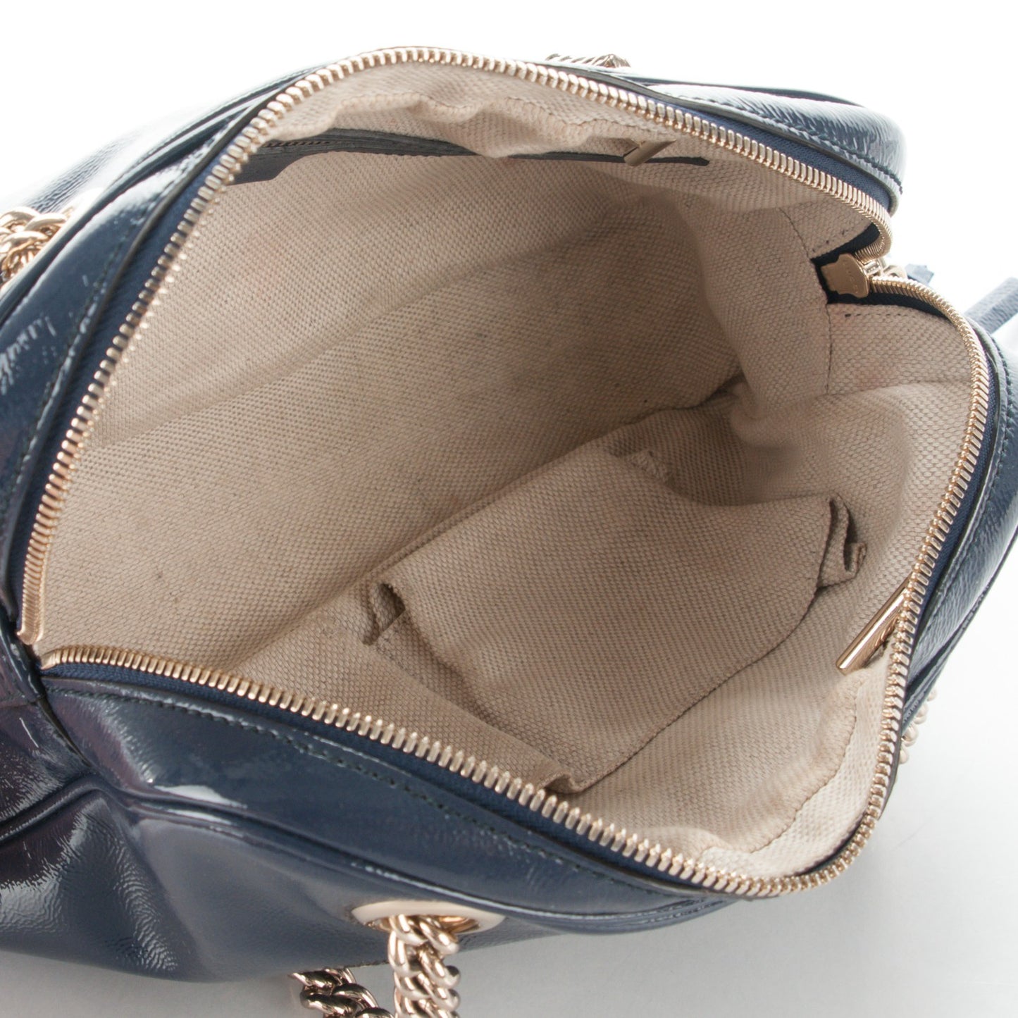 Soft Patent Small Soho Bowler Uniform Blue