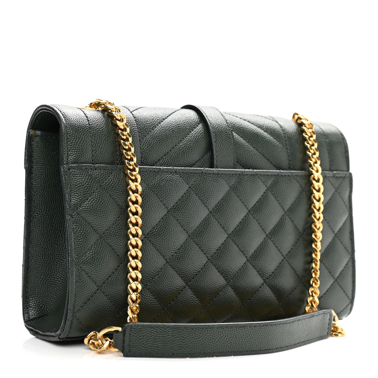 Saint Laurent Grain De Poudre Textured Mixed Matelasse Triquilt Small Monogram Satchel Dark Green 3 of 13
