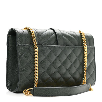 Saint Laurent Grain De Poudre Textured Mixed Matelasse Triquilt Small Monogram Satchel Dark Green 3 of 13