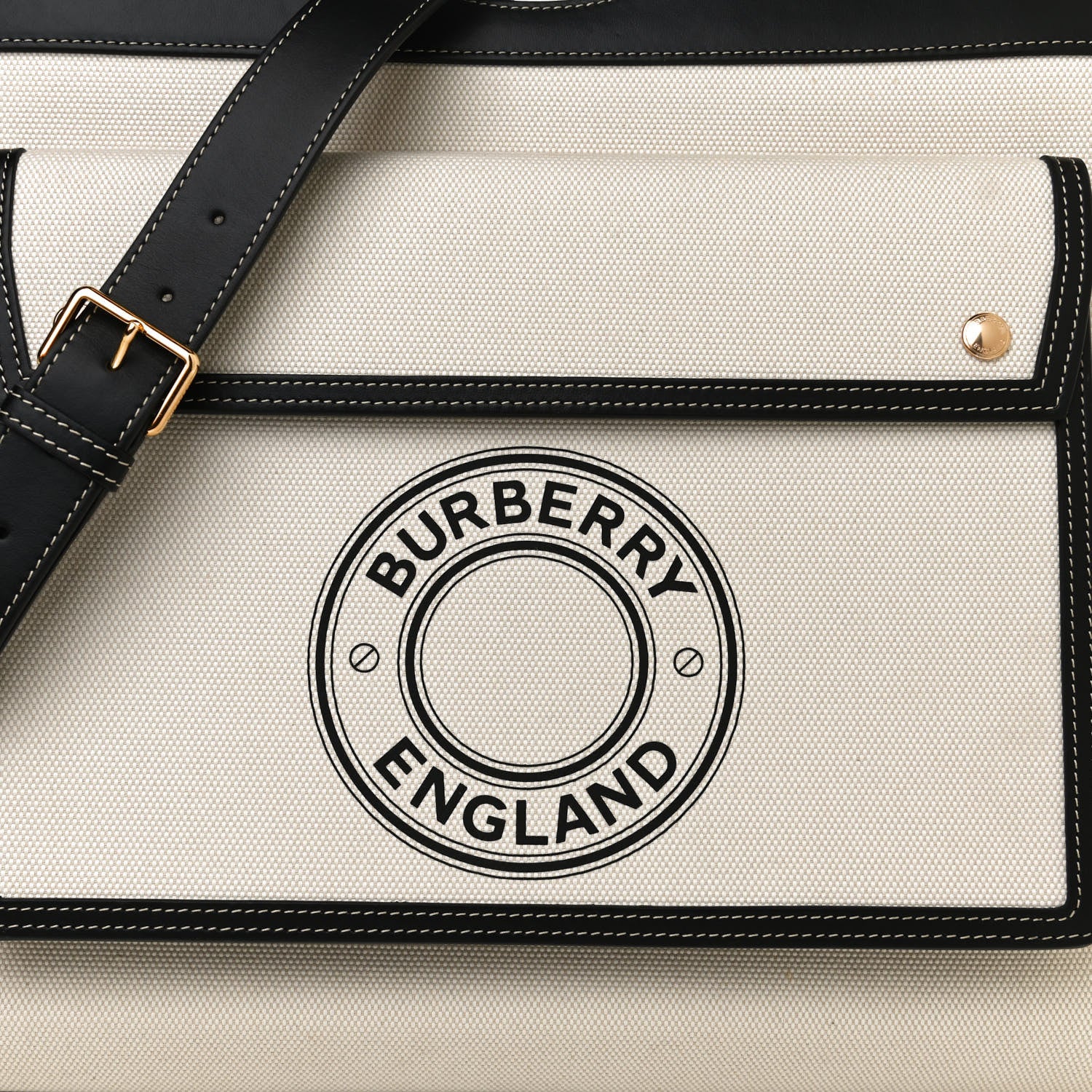 Burberry Canvas Smooth Calfskin Two Tone Medium Pocket Bag Natural Black 8 of 10