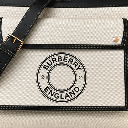 Burberry Canvas Smooth Calfskin Two Tone Medium Pocket Bag Natural Black 8 of 10
