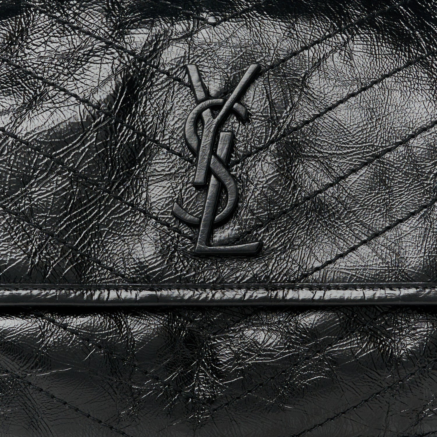 Saint Laurent Crinkled Calfskin Matelasse Monogram Medium Niki Chain Satchel Black 8 of 10