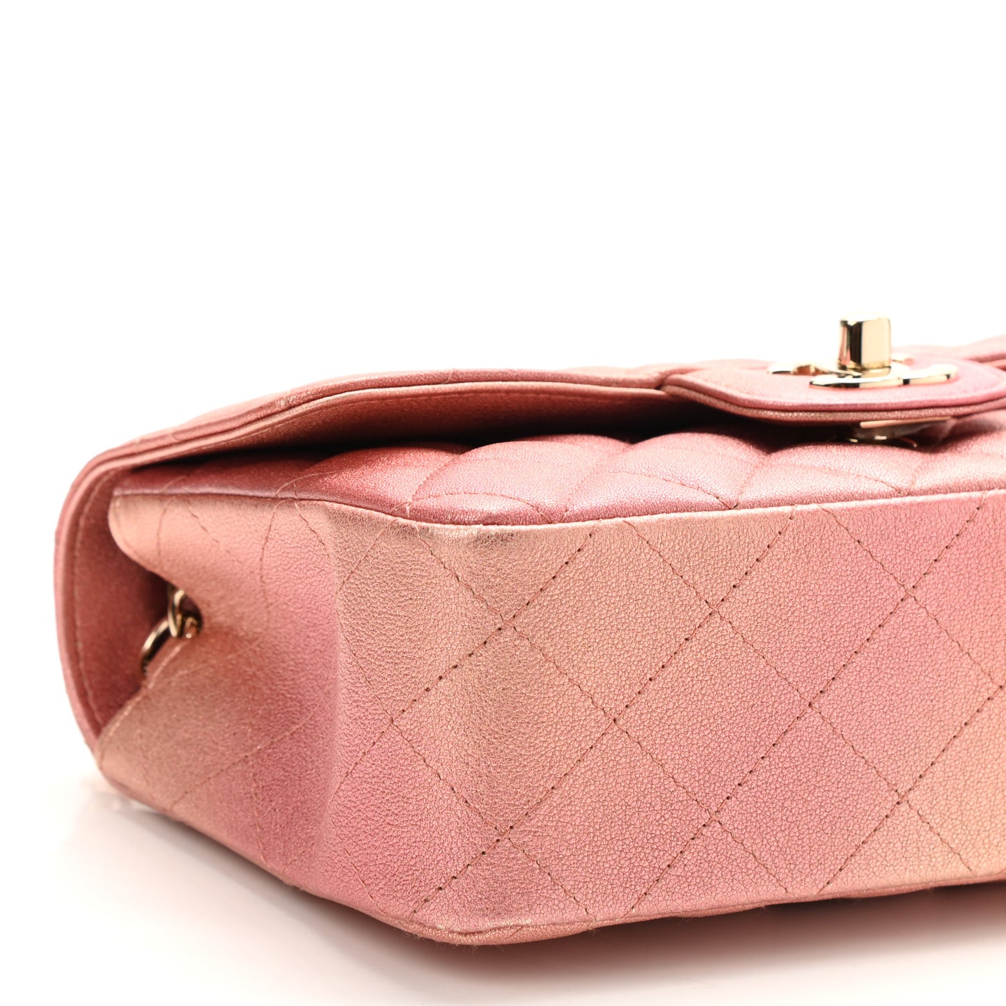 Metallic Lambskin Quilted Ombre Mini Rectangular Flap Pink